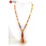 Qingmos Natural Red 10*42mm Olivary Shape Agates Pendant Necklace for Women with 6mm Orange Round Beads 22 Long Necklace N5977