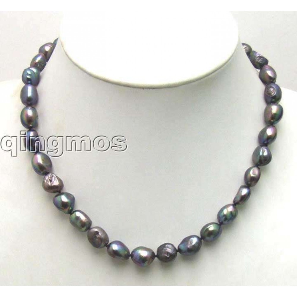 SALE ! Big 7-9mm Black BAROQUE natural Freshwater PEARL 17 Necklace -5662 Free shipping  Wholesale/retail