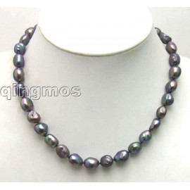 SALE ! Big 7-9mm Black BAROQUE natural Freshwater PEARL 17 Necklace -5662 Free shipping  Wholesale/retail