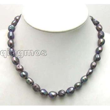 SALE ! Big 7-9mm Black BAROQUE natural Freshwater PEARL 17 Necklace -5662 Free shipping  Wholesale/retail