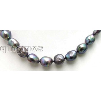 SALE ! Big 7-9mm Black BAROQUE natural Freshwater PEARL 17 Necklace -5662 Free shipping  Wholesale/retail