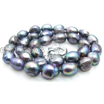 SALE ! Big 7-9mm Black BAROQUE natural Freshwater PEARL 17 Necklace -5662 Free shipping  Wholesale/retail