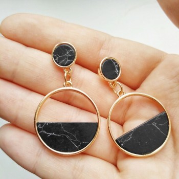 Fashion Black Marble Natural Stone Earrings For Women Simple Round Circle Geometric Drop Earrings Oorbellen Boucle Doreille