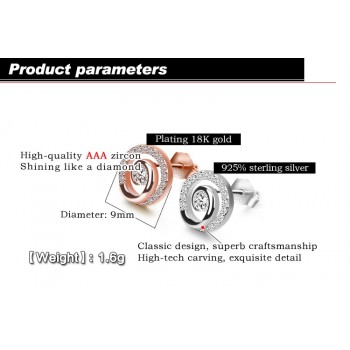 New fashion Tai Chi Stud earrings Women amp; girls 100% 925 sterling silver personality jewelry Rose gold simple mini earrings gift