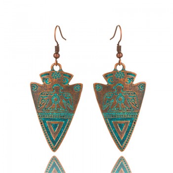 Bohemian earrings statement jewelry Exaggerated antique green metal water drop earrings for women Boho flowers tassel earring