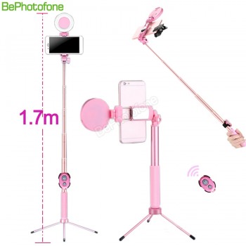 1.7m Extendable live Tripod Selfie Stick LED Ring light Stand 4 in 1 With Monopod Phone Mount for iPhone X 8 Android SmartPhone