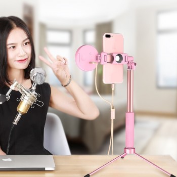 1.7m Extendable live Tripod Selfie Stick LED Ring light Stand 4 in 1 With Monopod Phone Mount for iPhone X 8 Android SmartPhone
