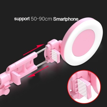 1.7m Extendable live Tripod Selfie Stick LED Ring light Stand 4 in 1 With Monopod Phone Mount for iPhone X 8 Android SmartPhone
