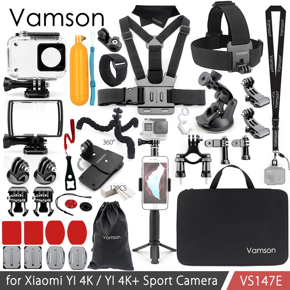 Vamson for Xiao YI 4K Accessories Kit Set Tripod Monopod Head Cheat Strap Bag Adapter Mount for YI 4K + for YI Lite Camera VS147