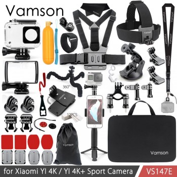Vamson for Xiao YI 4K Accessories Kit Set Tripod Monopod Head Cheat Strap Bag Adapter Mount for YI 4K + for YI Lite Camera VS147