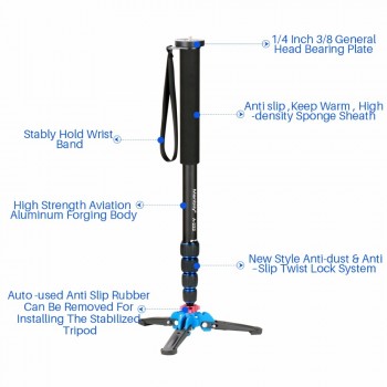 Ulanzi Professional Aluminium Camera Tripod 65inch 5 Sections Manbily Video Monopod for Canon Nikon DSLR Gopro 6 Action Camera