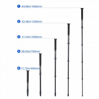 Ulanzi Professional Aluminium Camera Tripod 65inch 5 Sections Manbily Video Monopod for Canon Nikon DSLR Gopro 6 Action Camera