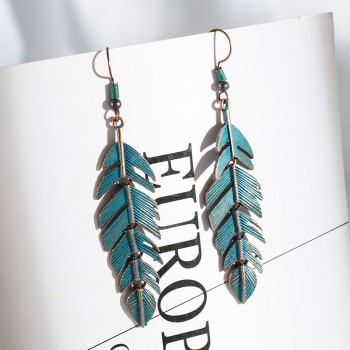 2019 Boho Retro Green Leaf Tassel Eardrop Earring Bohemian Ethnic Vintage Alloy Hanging Dangle Drop Earrings Jewelry For Women
