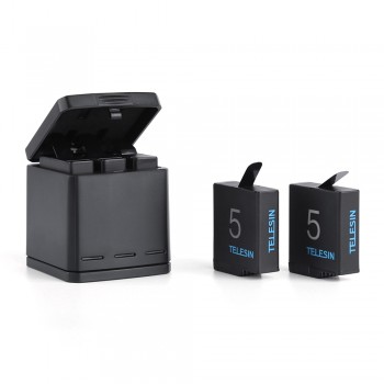 TELESIN 3-way Battery Charger and 2 Batteries Kit, Charging Storage Box with Replacement Battery for GoPro Hero 5 7 Black Hero 6