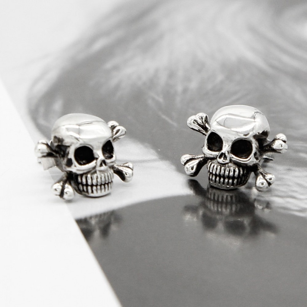 Unisex Skull Skeleton 925 Sterling Silver Pirates Vintage Gothic Stud Earrings For Men And Women Lovers Jewelry