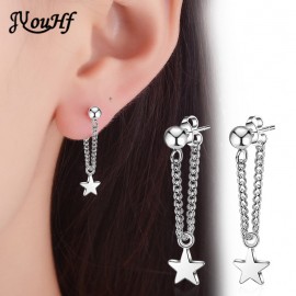 JYouHF New 925 Sterling Silver Stud Earring Women Jewelry Classic Star Pendant with Ear Wire Chain Earrings for Women Party Gift