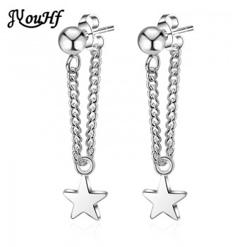 JYouHF New 925 Sterling Silver Stud Earring Women Jewelry Classic Star Pendant with Ear Wire Chain Earrings for Women Party Gift