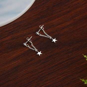 JYouHF New 925 Sterling Silver Stud Earring Women Jewelry Classic Star Pendant with Ear Wire Chain Earrings for Women Party Gift