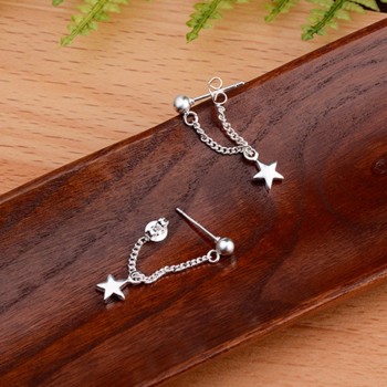 JYouHF New 925 Sterling Silver Stud Earring Women Jewelry Classic Star Pendant with Ear Wire Chain Earrings for Women Party Gift