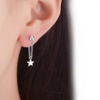 JYouHF New 925 Sterling Silver Stud Earring Women Jewelry Classic Star Pendant with Ear Wire Chain Earrings for Women Party Gift