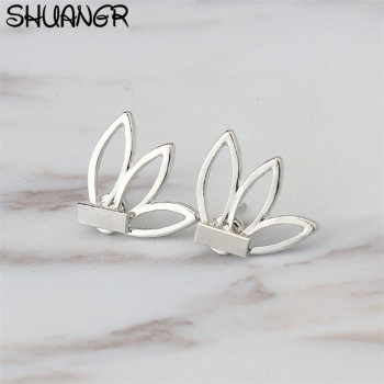 SHUANGR Charms 2018 Lotus Crystal Shiny Flower Stud Earrings For Women fashion Jewelry Double Sided Gold Silver Plated earrings