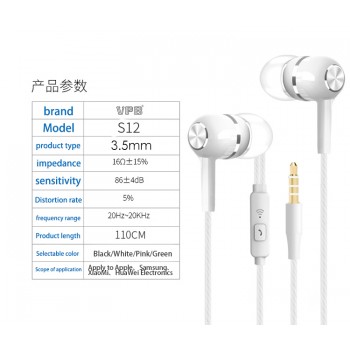 VPB S12 Sport Earphone wholesale Wired Super Bass 3.5mm Crack Colorful Headset Earbud with Microphone Hands Free for Samsung