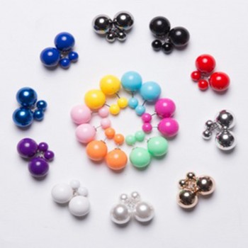 16 Choics Candy Colour Pendientes Earrings Ball Shape Plastic Stud Earring Double-sided pearl Colored ear studs oorbellen M0322