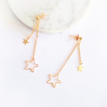 Fine jewelry woman stud earring lovely fashion stars long earrings Young girl stud earrings Simple metal golden star earrings