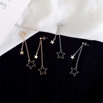 Fine jewelry woman stud earring lovely fashion stars long earrings Young girl stud earrings Simple metal golden star earrings