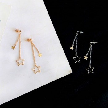 Fine jewelry woman stud earring lovely fashion stars long earrings Young girl stud earrings Simple metal golden star earrings