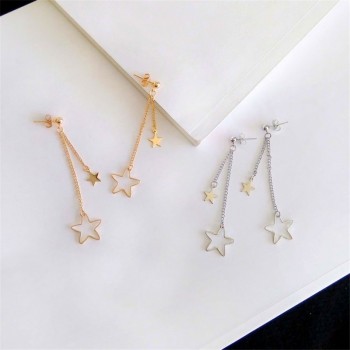 Fine jewelry woman stud earring lovely fashion stars long earrings Young girl stud earrings Simple metal golden star earrings