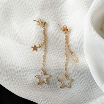 Fine jewelry woman stud earring lovely fashion stars long earrings Young girl stud earrings Simple metal golden star earrings