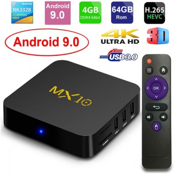 MX10 Smart TV BOX Android 9.0 Rockchip RK3328 DDR4 4GB Ram 64GB Rom IPTV Smart Set-top Box 4K USB 3.0 HDR H.265 Media Player Box