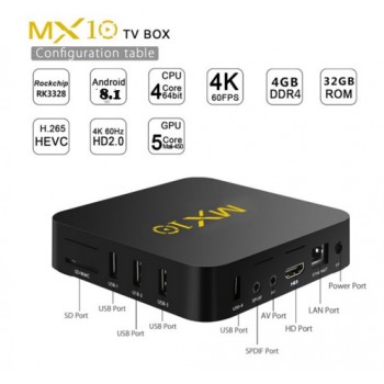 MX 10 TV BOX Android  9.0 mx10 4GB DDR4 32GB/64GB RK3328 Quad Core KD18.0 4K 2.4GHz WIFI USB 3.0