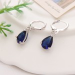 2019 New Summer Style Royal Blue Austria Crystal Silver Clip Dangle Earrings For Woman Charm aretes Pierced on ear jewelry