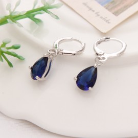 2019 New Summer Style Royal Blue Austria Crystal Silver Clip Dangle Earrings For Woman Charm aretes Pierced on ear jewelry