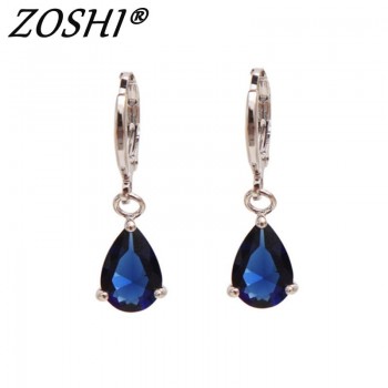 2019 New Summer Style Royal Blue Austria Crystal Silver Clip Dangle Earrings For Woman Charm aretes Pierced on ear jewelry