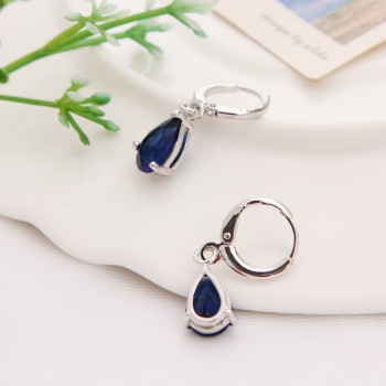 2019 New Summer Style Royal Blue Austria Crystal Silver Clip Dangle Earrings For Woman Charm aretes Pierced on ear jewelry