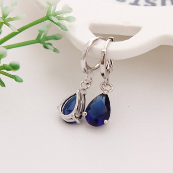 2019 New Summer Style Royal Blue Austria Crystal Silver Clip Dangle Earrings For Woman Charm aretes Pierced on ear jewelry