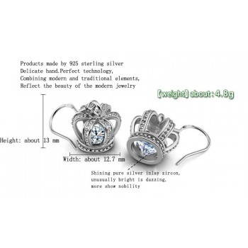 Fashion noble crown pendant Earring 100% Real 925 Sterling Silver Jewelry High Quality AAA Zircon Double Earrings For Women