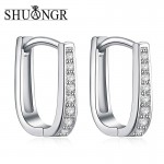 SHUANGR  1pair Silver U-Shape Hoop Earrings AAA Clear Cubic Zirconia Women Jewelry Elegant Tiny Hoop Earrings TB387
