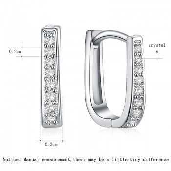 SHUANGR  1pair Silver U-Shape Hoop Earrings AAA Clear Cubic Zirconia Women Jewelry Elegant Tiny Hoop Earrings TB387