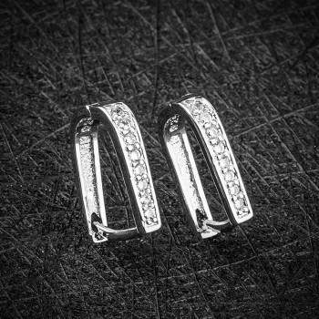 SHUANGR  1pair Silver U-Shape Hoop Earrings AAA Clear Cubic Zirconia Women Jewelry Elegant Tiny Hoop Earrings TB387