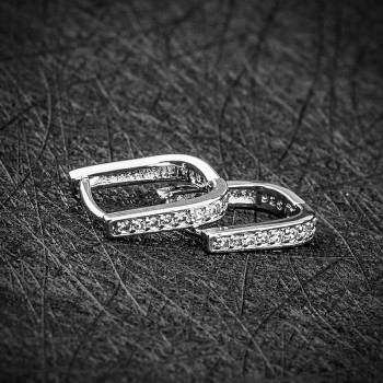 SHUANGR  1pair Silver U-Shape Hoop Earrings AAA Clear Cubic Zirconia Women Jewelry Elegant Tiny Hoop Earrings TB387