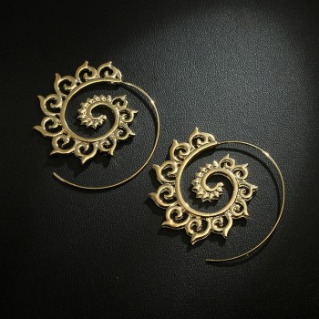 HuaTang Trendy Gold Silver Round Spiral Earrings For Women Alloy Brincos Earings Oorbellen Hoop Earrings Pendientes Bohemia 4755