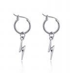 1pair Korea Personality Lightning Pendant Hoop Earrings Punk Silver Color Circle Earring For Women Men Fashion Jewelry E838-2