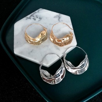 F.J4Z Personality Exaggerated Metal Female Party Hoop Earrings Hot Fancy Shining Irregular Leaves Golden/silver Alloy Earrings