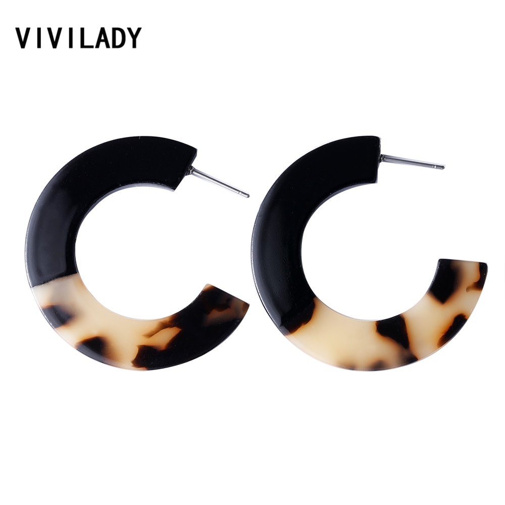 VIVILADY Trendy 4cm Round Circle Hoop Earrings Women C Style Candy Leopard Acrylic Acetic Acid Boho Brincos Bijoux Jewelry Gifts