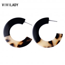 VIVILADY Trendy 4cm Round Circle Hoop Earrings Women C Style Candy Leopard Acrylic Acetic Acid Boho Brincos Bijoux Jewelry Gifts