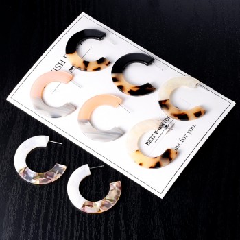 VIVILADY Trendy 4cm Round Circle Hoop Earrings Women C Style Candy Leopard Acrylic Acetic Acid Boho Brincos Bijoux Jewelry Gifts
